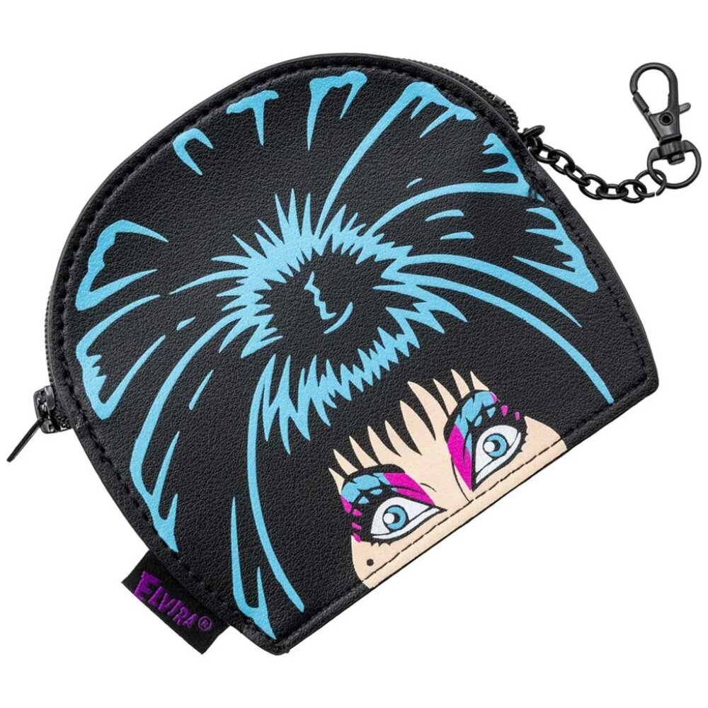 Elvira Face Black Vegan Leather ID Card and Zip Clip On Coin Purse NWT